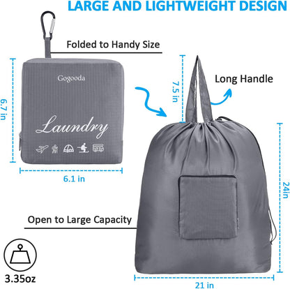Travel Laundry Bags with Drawstring Closure XL Large with Handle | Foldable Dirty Clothes bags Heavy Duty and Washable for College Dorm Travelling Camping, 2 Pack, Black & Beige