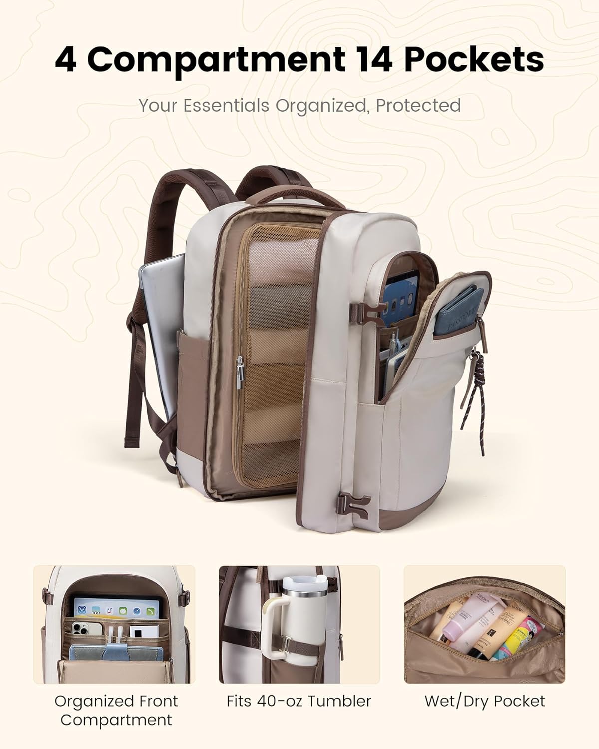 40L Travel Backpack for Women & Men, Airline Approved Carry On Luggage, TSA Personal Item Bag fits 15.6 Inch Laptop, Waterproof Weekender Overnight Suitcase for Work, Green