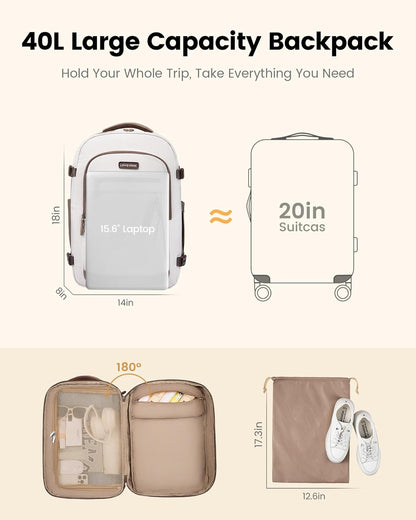 40L Travel Backpack for Women & Men, Airline Approved Carry On Luggage, TSA Personal Item Bag fits 15.6 Inch Laptop, Waterproof Weekender Overnight Suitcase for Work, Green
