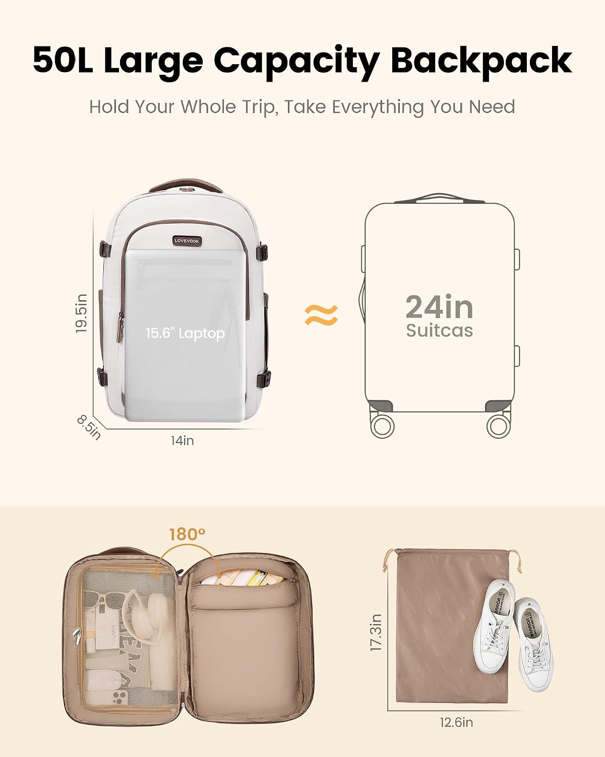 40L Travel Backpack for Women & Men, Airline Approved Carry On Luggage, TSA Personal Item Bag fits 15.6 Inch Laptop, Waterproof Weekender Overnight Suitcase for Work, Green