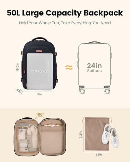 40L Travel Backpack for Women & Men, Airline Approved Carry On Luggage, TSA Personal Item Bag fits 15.6 Inch Laptop, Waterproof Weekender Overnight Suitcase for Work, Green