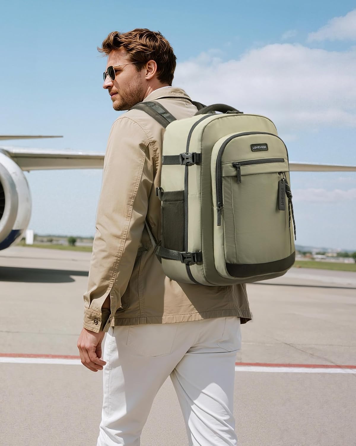 40L Travel Backpack for Women & Men, Airline Approved Carry On Luggage, TSA Personal Item Bag fits 15.6 Inch Laptop, Waterproof Weekender Overnight Suitcase for Work, Green