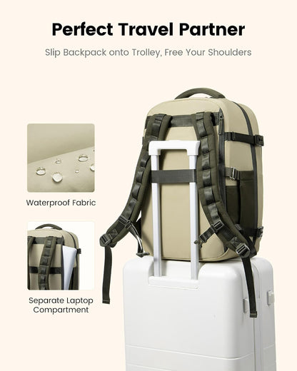 40L Travel Backpack for Women & Men, Airline Approved Carry On Luggage, TSA Personal Item Bag fits 15.6 Inch Laptop, Waterproof Weekender Overnight Suitcase for Work, Green