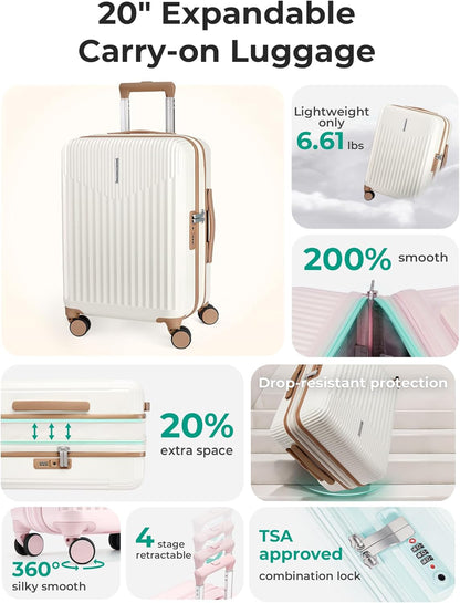 Carry On Luggage 22x14x9 Airline Approved with Spinner Wheels,100% PC Hardside Expandable Luggage with TSA Lock for Trips, 20 Inch Rolling Suitcases for Men Women,BlackPink