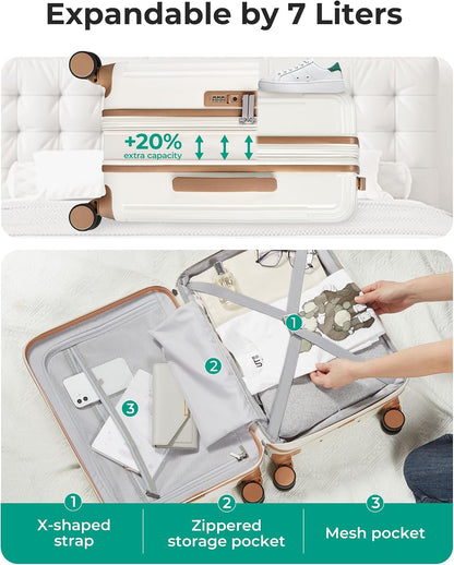 Carry On Luggage 22x14x9 Airline Approved with Spinner Wheels,100% PC Hardside Expandable Luggage with TSA Lock for Trips, 20 Inch Rolling Suitcases for Men Women,BlackPink