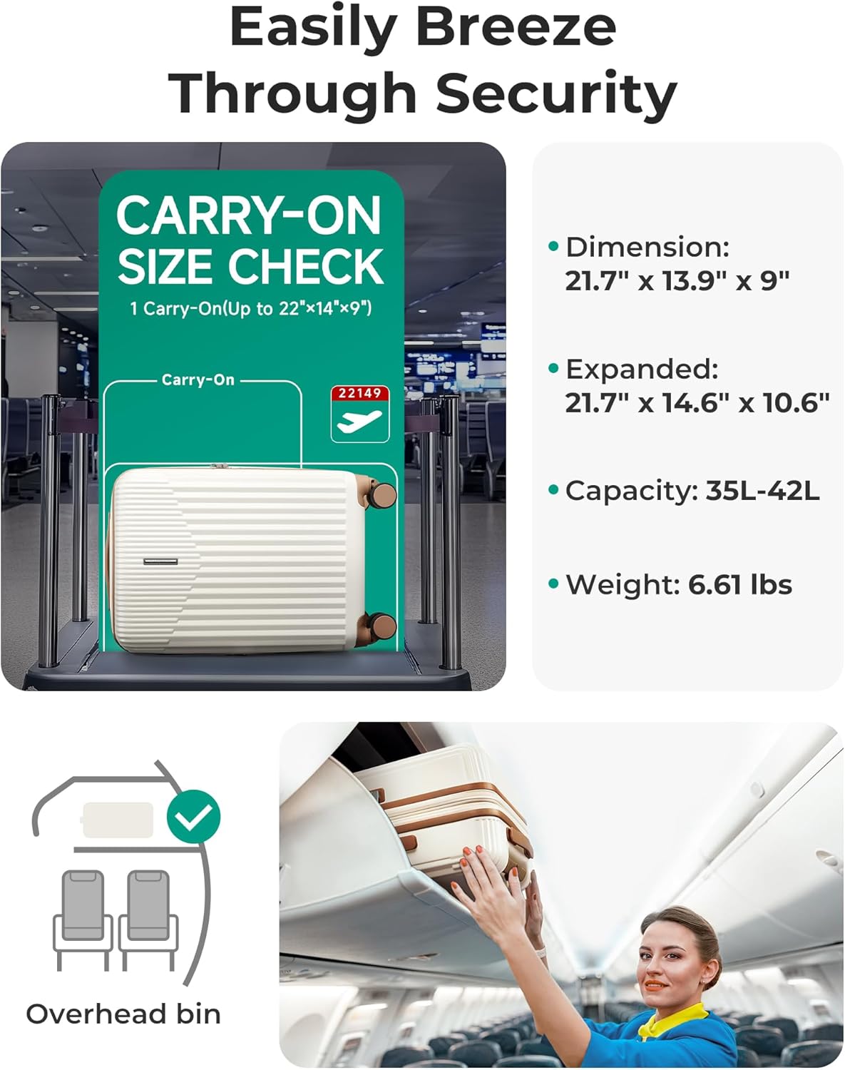 Carry On Luggage 22x14x9 Airline Approved with Spinner Wheels,100% PC Hardside Expandable Luggage with TSA Lock for Trips, 20 Inch Rolling Suitcases for Men Women,BlackPink