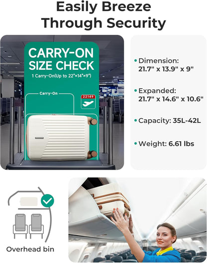 Carry On Luggage 22x14x9 Airline Approved with Spinner Wheels,100% PC Hardside Expandable Luggage with TSA Lock for Trips, 20 Inch Rolling Suitcases for Men Women,BlackPink