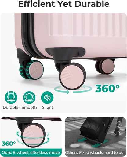 Carry On Luggage 22x14x9 Airline Approved with Spinner Wheels,100% PC Hardside Expandable Luggage with TSA Lock for Trips, 20 Inch Rolling Suitcases for Men Women,BlackPink