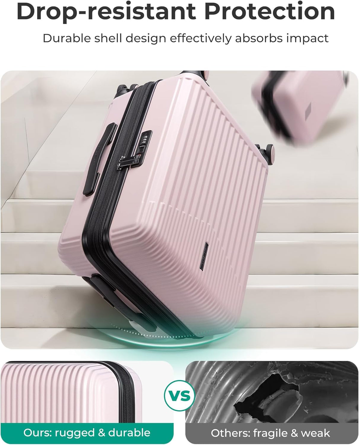 Carry On Luggage 22x14x9 Airline Approved with Spinner Wheels,100% PC Hardside Expandable Luggage with TSA Lock for Trips, 20 Inch Rolling Suitcases for Men Women,BlackPink