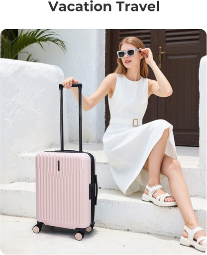 Carry On Luggage 22x14x9 Airline Approved with Spinner Wheels,100% PC Hardside Expandable Luggage with TSA Lock for Trips, 20 Inch Rolling Suitcases for Men Women,BlackPink