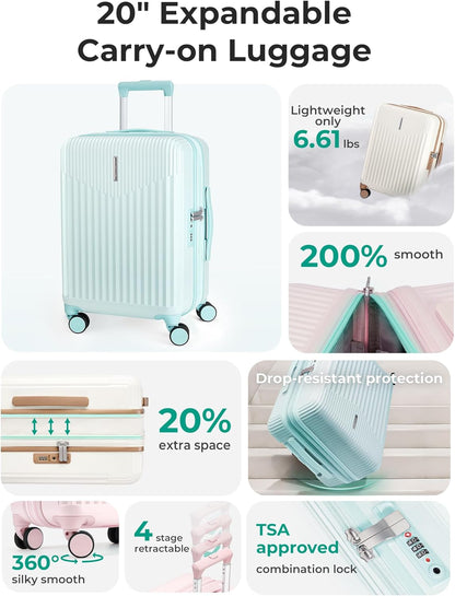Carry On Luggage 22x14x9 Airline Approved with Spinner Wheels,100% PC Hardside Expandable Luggage with TSA Lock for Trips, 20 Inch Rolling Suitcases for Men Women,BlackPink