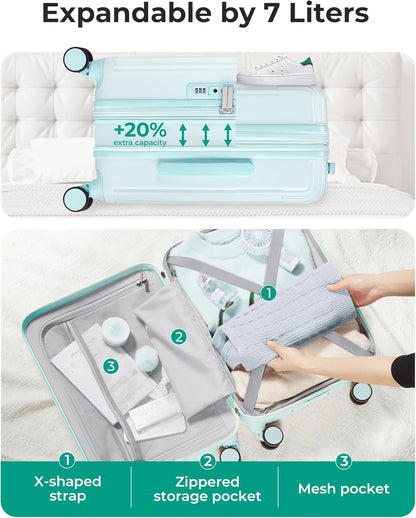 Carry On Luggage 22x14x9 Airline Approved with Spinner Wheels,100% PC Hardside Expandable Luggage with TSA Lock for Trips, 20 Inch Rolling Suitcases for Men Women,BlackPink