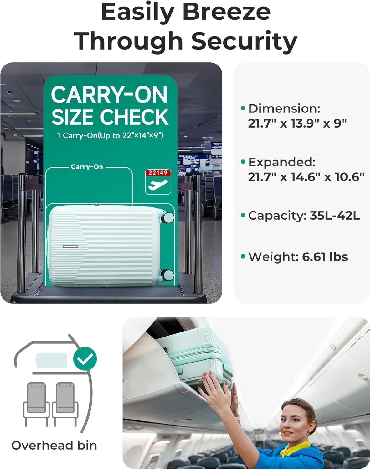 Carry On Luggage 22x14x9 Airline Approved with Spinner Wheels,100% PC Hardside Expandable Luggage with TSA Lock for Trips, 20 Inch Rolling Suitcases for Men Women,BlackPink