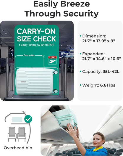 Carry On Luggage 22x14x9 Airline Approved with Spinner Wheels,100% PC Hardside Expandable Luggage with TSA Lock for Trips, 20 Inch Rolling Suitcases for Men Women,BlackPink