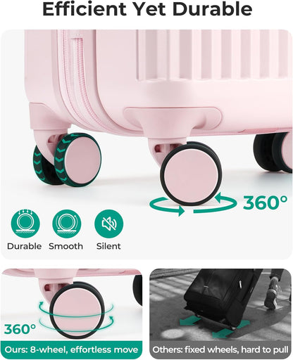 Carry On Luggage 22x14x9 Airline Approved with Spinner Wheels,100% PC Hardside Expandable Luggage with TSA Lock for Trips, 20 Inch Rolling Suitcases for Men Women,BlackPink