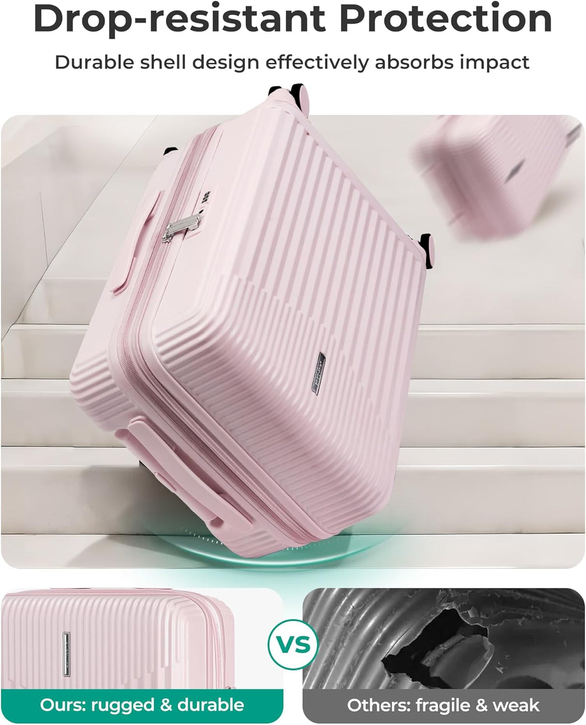 Carry On Luggage 22x14x9 Airline Approved with Spinner Wheels,100% PC Hardside Expandable Luggage with TSA Lock for Trips, 20 Inch Rolling Suitcases for Men Women,BlackPink