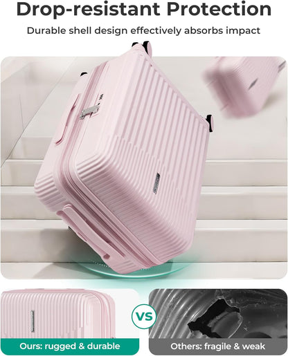 Carry On Luggage 22x14x9 Airline Approved with Spinner Wheels,100% PC Hardside Expandable Luggage with TSA Lock for Trips, 20 Inch Rolling Suitcases for Men Women,BlackPink