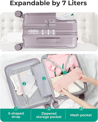 Carry On Luggage 22x14x9 Airline Approved with Spinner Wheels,100% PC Hardside Expandable Luggage with TSA Lock for Trips, 20 Inch Rolling Suitcases for Men Women,BlackPink