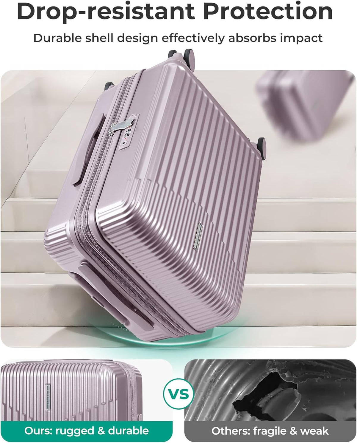 Carry On Luggage 22x14x9 Airline Approved with Spinner Wheels,100% PC Hardside Expandable Luggage with TSA Lock for Trips, 20 Inch Rolling Suitcases for Men Women,BlackPink