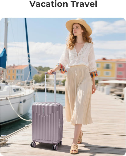 Carry On Luggage 22x14x9 Airline Approved with Spinner Wheels,100% PC Hardside Expandable Luggage with TSA Lock for Trips, 20 Inch Rolling Suitcases for Men Women,BlackPink