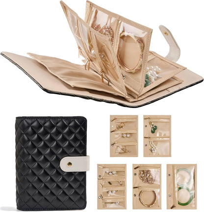 Women’s Travel Jewelry Case - Jewelry Ponch PU Leather Bag Ring Binder Organizer with Zipper Velvet Jewelry Pouches Bags - Cream White