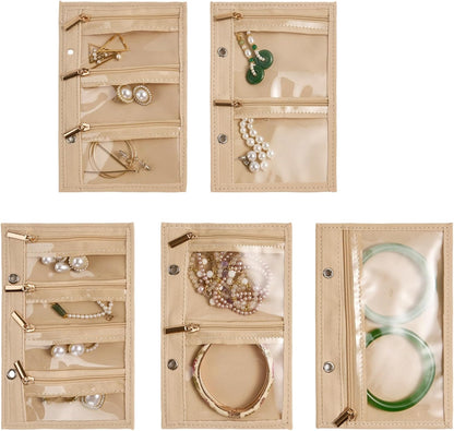 Women’s Travel Jewelry Case - Jewelry Ponch PU Leather Bag Ring Binder Organizer with Zipper Velvet Jewelry Pouches Bags - Cream White