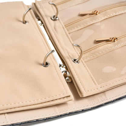 Women’s Travel Jewelry Case - Jewelry Ponch PU Leather Bag Ring Binder Organizer with Zipper Velvet Jewelry Pouches Bags - Cream White