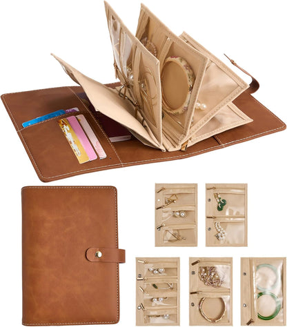 Women’s Travel Jewelry Case - Jewelry Ponch PU Leather Bag Ring Binder Organizer with Zipper Velvet Jewelry Pouches Bags - Cream White