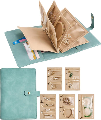 Women’s Travel Jewelry Case - Jewelry Ponch PU Leather Bag Ring Binder Organizer with Zipper Velvet Jewelry Pouches Bags - Cream White