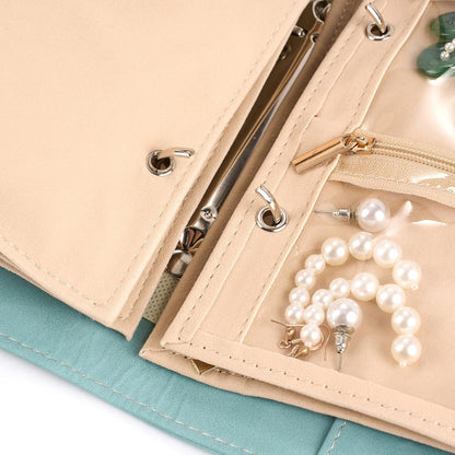 Women’s Travel Jewelry Case - Jewelry Ponch PU Leather Bag Ring Binder Organizer with Zipper Velvet Jewelry Pouches Bags - Cream White