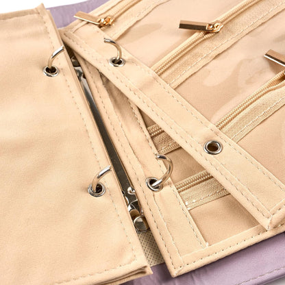 Women’s Travel Jewelry Case - Jewelry Ponch PU Leather Bag Ring Binder Organizer with Zipper Velvet Jewelry Pouches Bags - Cream White