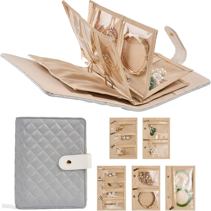 Women’s Travel Jewelry Case - Jewelry Ponch PU Leather Bag Ring Binder Organizer with Zipper Velvet Jewelry Pouches Bags - Cream White