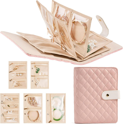 Women’s Travel Jewelry Case - Jewelry Ponch PU Leather Bag Ring Binder Organizer with Zipper Velvet Jewelry Pouches Bags - Cream White
