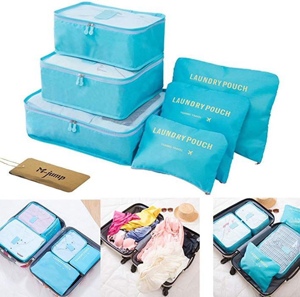 MOCOFO 6-Piece Travel Luggage Storage Bag Set - 3 Travel Storage Bags + 3 Small Clothing Organizers (Black)