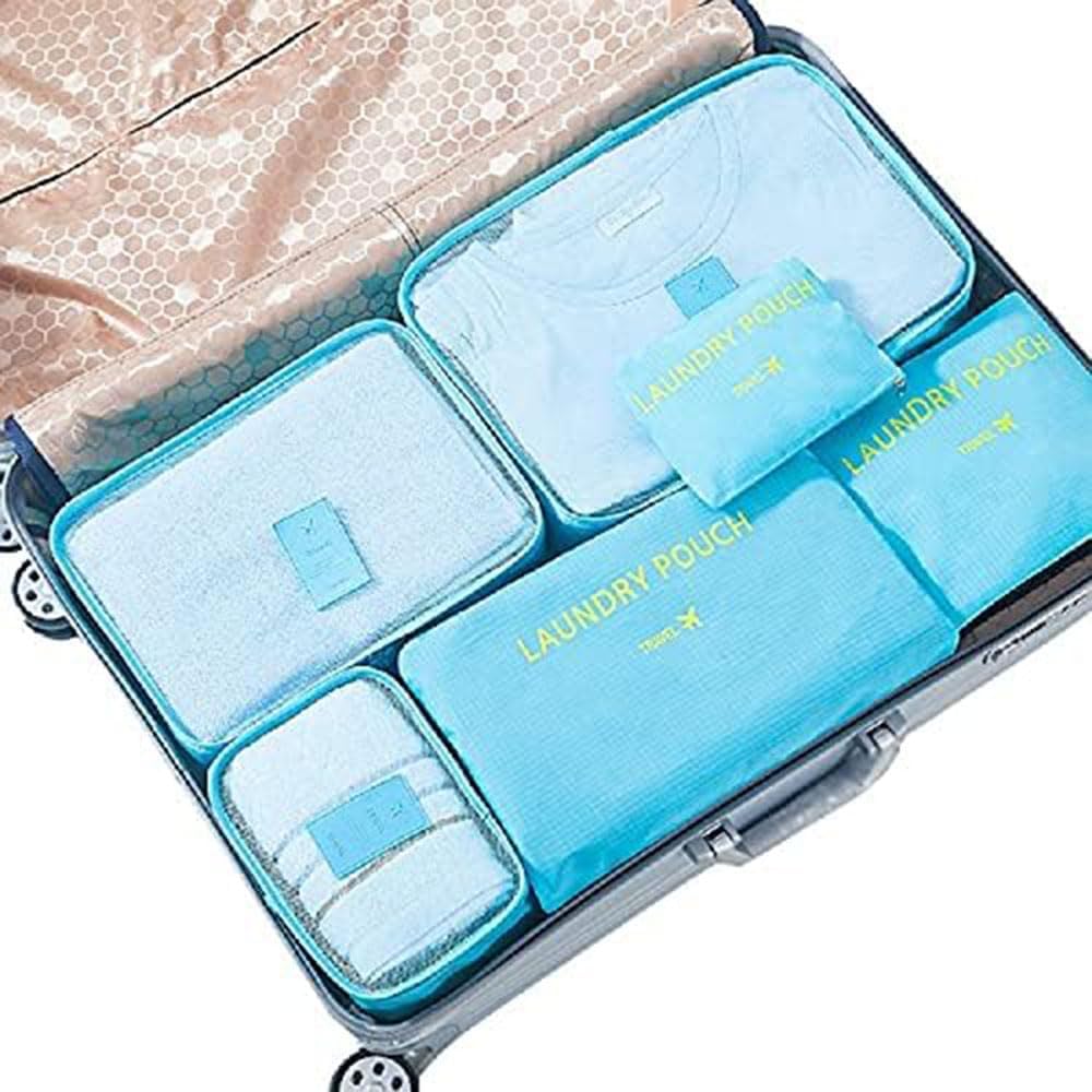 MOCOFO 6-Piece Travel Luggage Storage Bag Set - 3 Travel Storage Bags + 3 Small Clothing Organizers (Black)