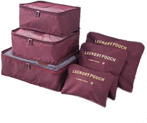 MOCOFO 6-Piece Travel Luggage Storage Bag Set - 3 Travel Storage Bags + 3 Small Clothing Organizers (Black)