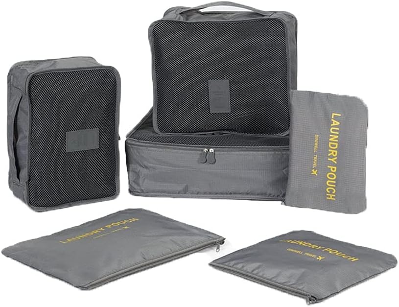 MOCOFO 6-Piece Travel Luggage Storage Bag Set - 3 Travel Storage Bags + 3 Small Clothing Organizers (Black)