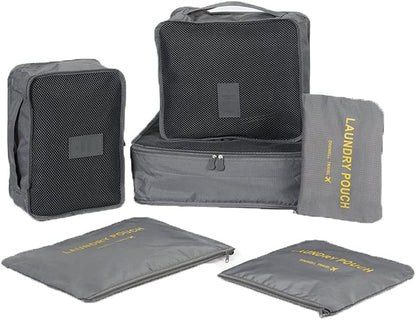 MOCOFO 6-Piece Travel Luggage Storage Bag Set - 3 Travel Storage Bags + 3 Small Clothing Organizers (Black)