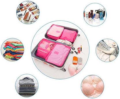 MOCOFO 6-Piece Travel Luggage Storage Bag Set - 3 Travel Storage Bags + 3 Small Clothing Organizers (Black)