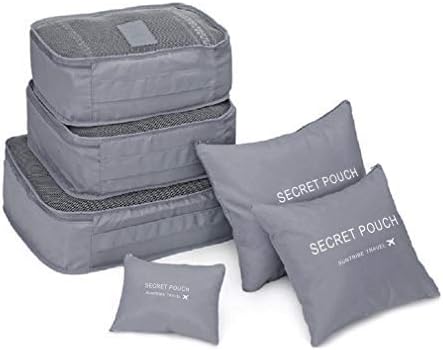 MOCOFO 6-Piece Travel Luggage Storage Bag Set - 3 Travel Storage Bags + 3 Small Clothing Organizers (Black)