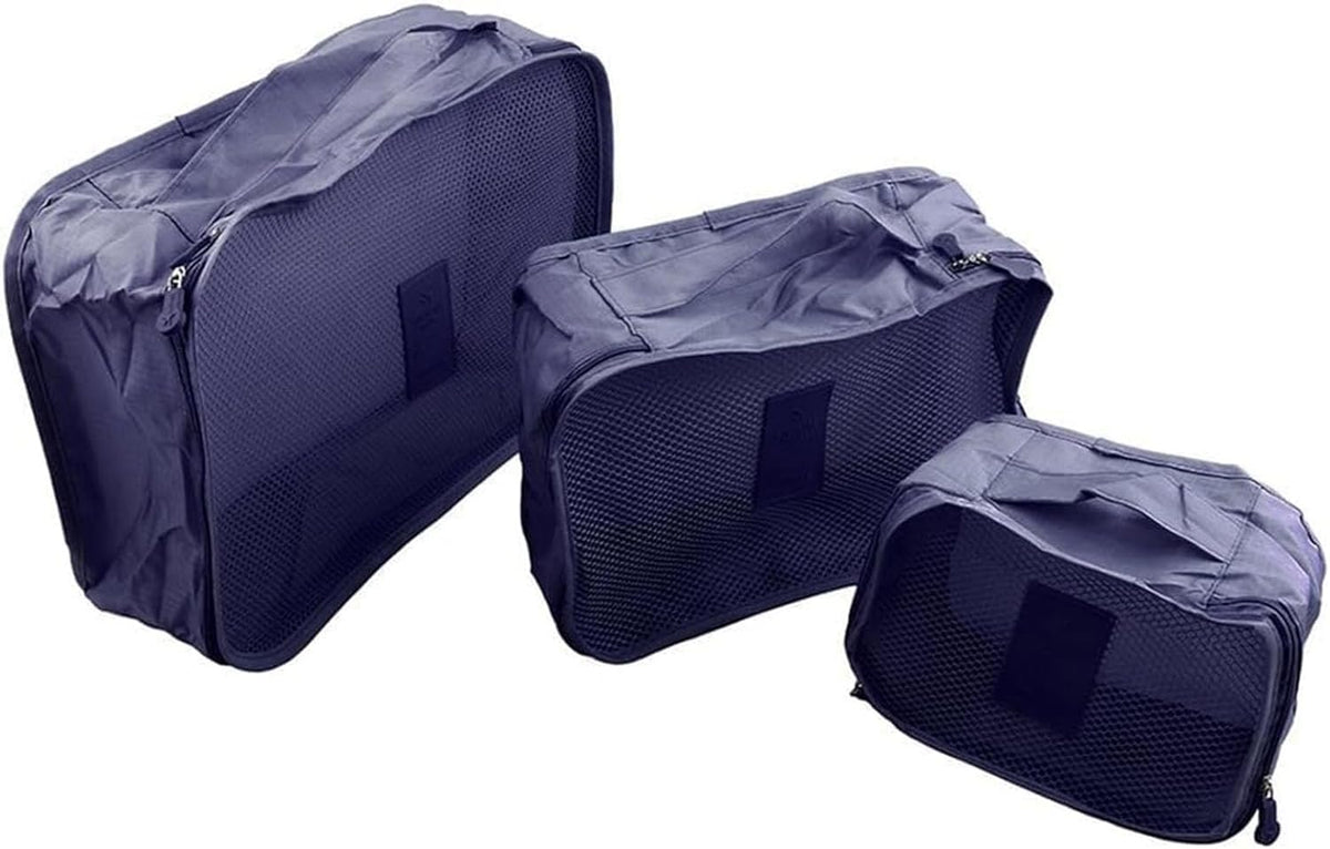 MOCOFO 6-Piece Travel Luggage Storage Bag Set - 3 Travel Storage Bags + 3 Small Clothing Organizers (Black)