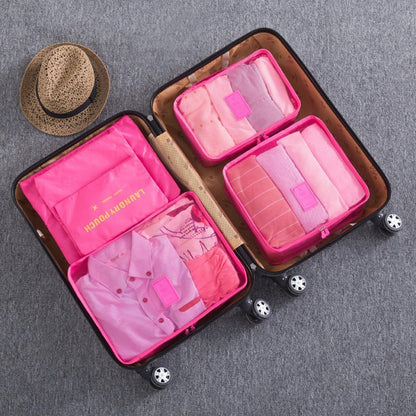 MOCOFO 6-Piece Travel Luggage Storage Bag Set - 3 Travel Storage Bags + 3 Small Clothing Organizers (Black)
