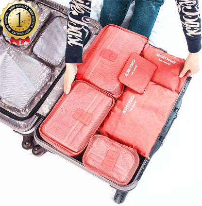 MOCOFO 6-Piece Travel Luggage Storage Bag Set - 3 Travel Storage Bags + 3 Small Clothing Organizers (Black)