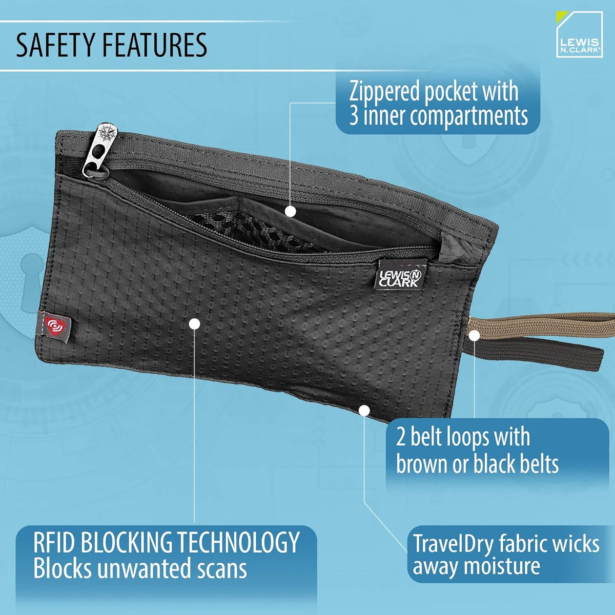 RFID Blocking Money Belt Travel Pouch + Credit Card, ID, Passport Holder for Women & Men, Tan, One Size