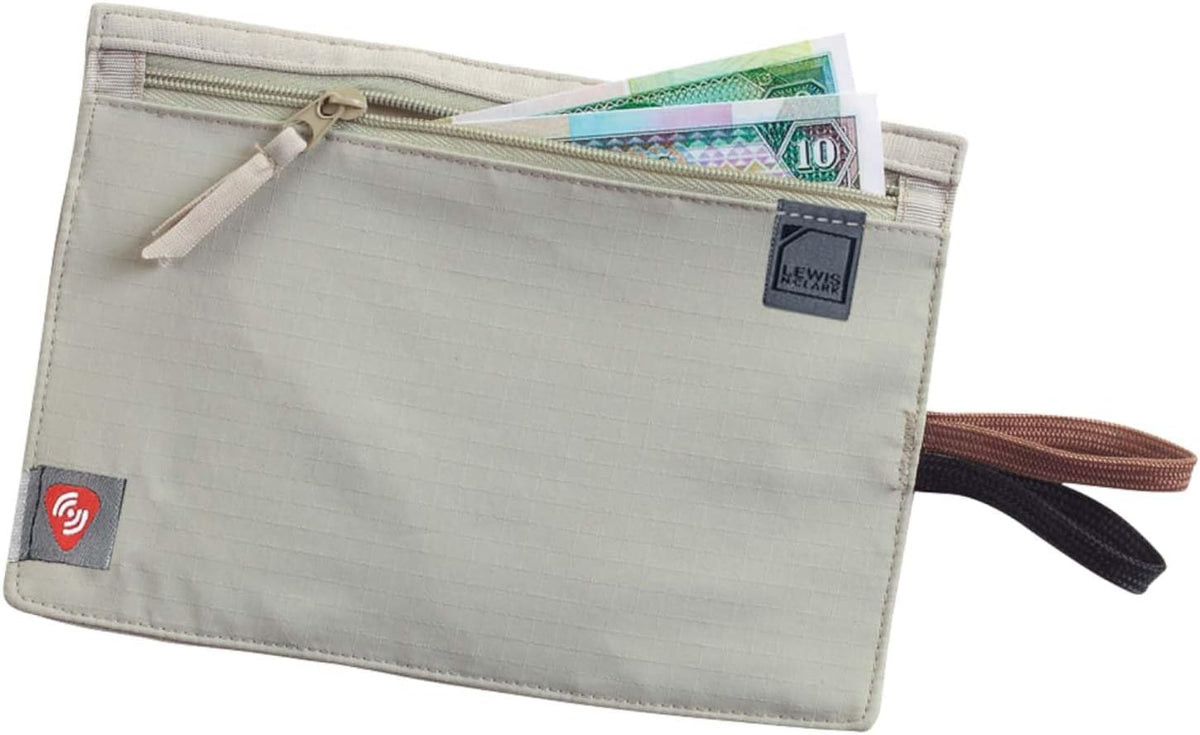 RFID Blocking Money Belt Travel Pouch + Credit Card, ID, Passport Holder for Women & Men, Tan, One Size