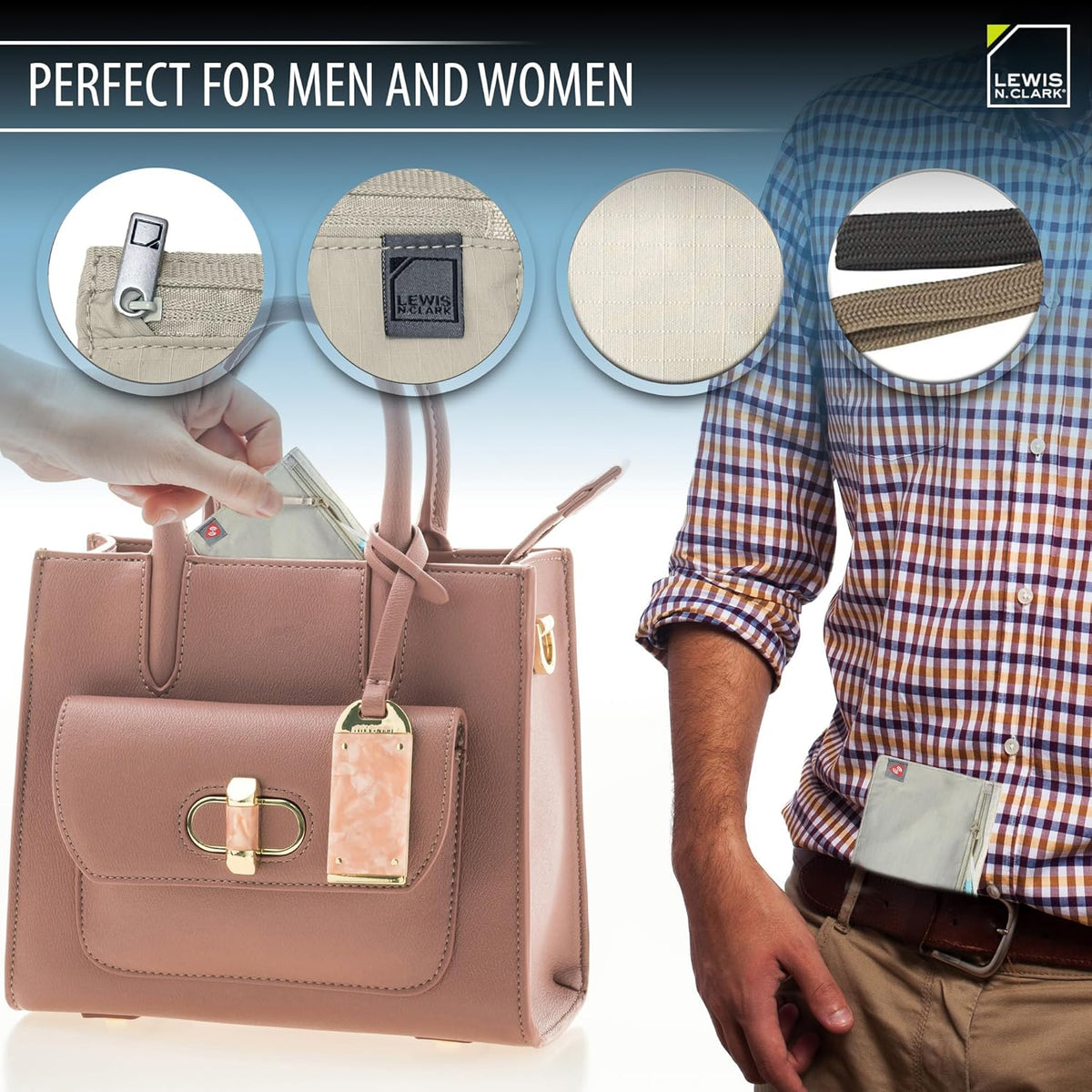 RFID Blocking Money Belt Travel Pouch + Credit Card, ID, Passport Holder for Women & Men, Tan, One Size