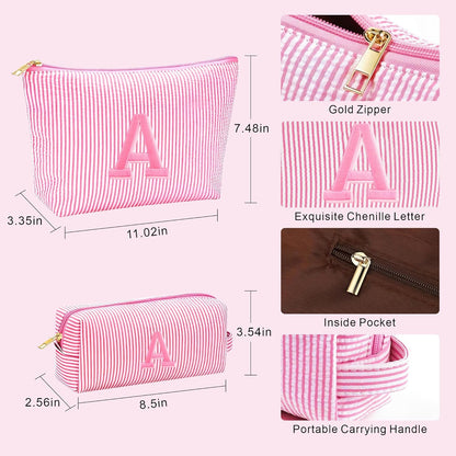 Birthday Gifts for Women - Initial Travel Makeup Bag for Women, Teen Girl Gifts Trendy Stuff, Birthday Gift for Women Girls Teen Girls, Pink Travel Makeup Bag - Letter A