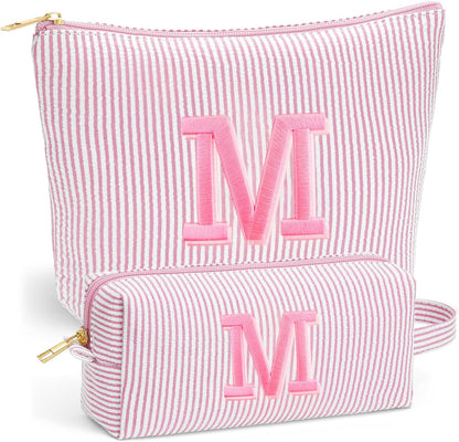 Birthday Gifts for Women - Initial Travel Makeup Bag for Women, Teen Girl Gifts Trendy Stuff, Birthday Gift for Women Girls Teen Girls, Pink Travel Makeup Bag - Letter A