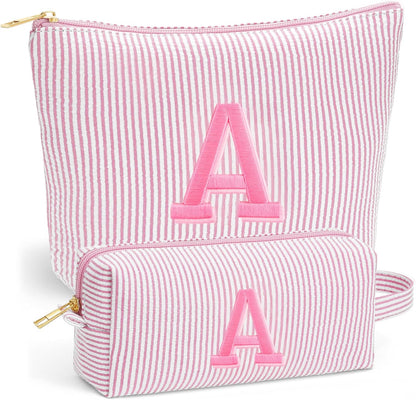 Birthday Gifts for Women - Initial Travel Makeup Bag for Women, Teen Girl Gifts Trendy Stuff, Birthday Gift for Women Girls Teen Girls, Pink Travel Makeup Bag - Letter A