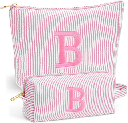 Birthday Gifts for Women - Initial Travel Makeup Bag for Women, Teen Girl Gifts Trendy Stuff, Birthday Gift for Women Girls Teen Girls, Pink Travel Makeup Bag - Letter A